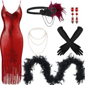 8336 7 Pcs 1920s Women's Flapper Dress Sequin Dress Costume